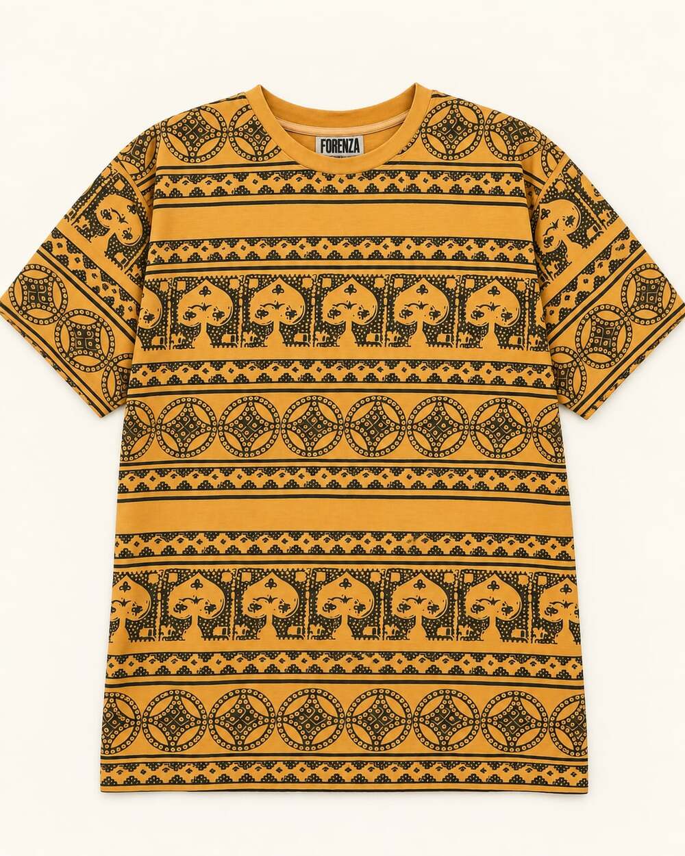 Vintage Forenza Mustard Black Geometric Single Stitch Tee Made Hong Kong S